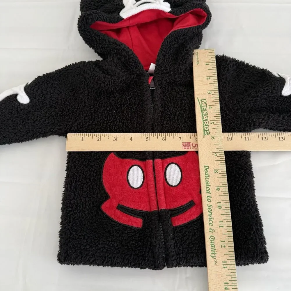 Disney Mickey Mouse Hoodie Baby 12M 3D Ears Plush Fleece Full Zip Fall Jacket